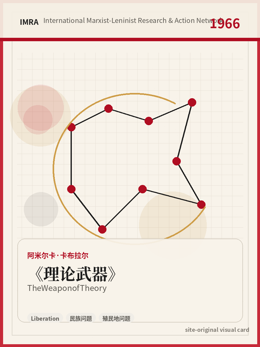 理论武器 站内资料视觉卡，包含作者、年份和主题意象。 / The Weapon of Theory site-generated reference visual card with author, year, and thematic imagery.