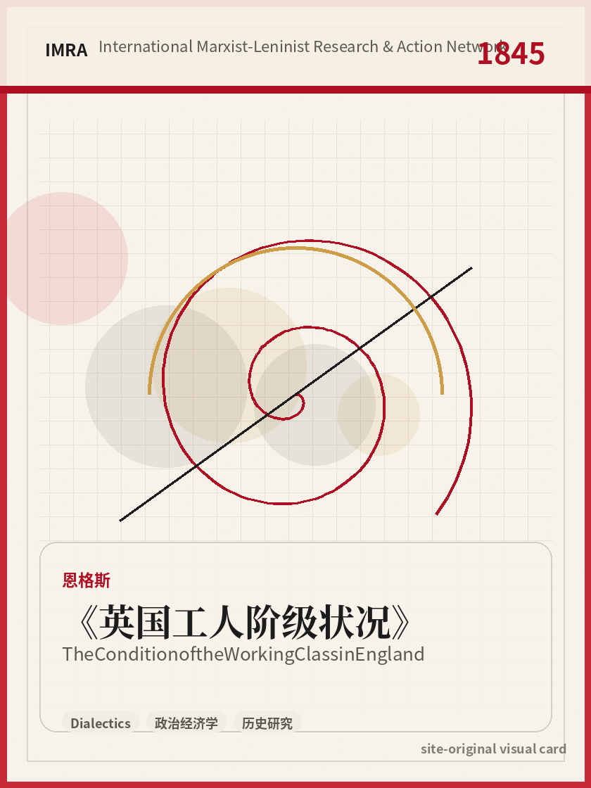 英国工人阶级状况 站内资料视觉卡，包含作者、年份和主题意象。 / The Condition of the Working Class in England site-generated reference visual card with author, year, and thematic imagery.
