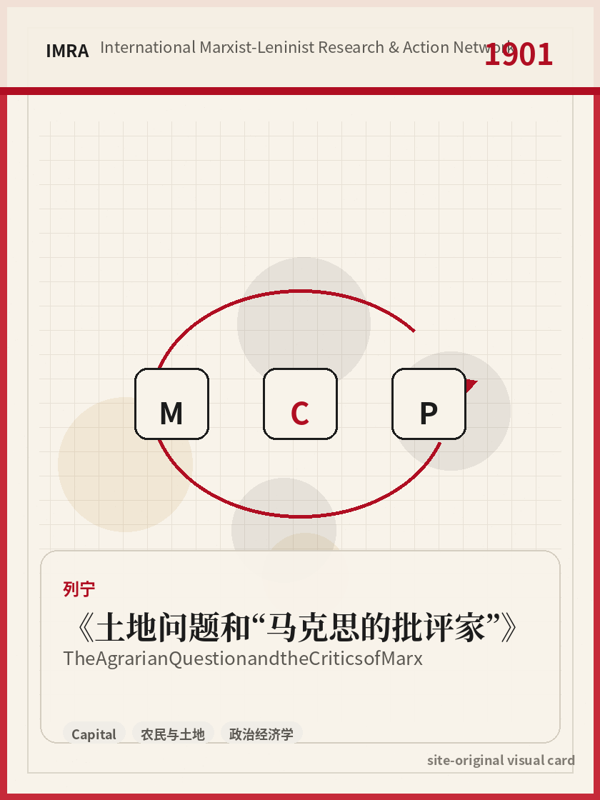 土地问题和“马克思的批评家” 站内资料视觉卡，包含作者、年份和主题意象。 / The Agrarian Question and the Critics of Marx site-generated reference visual card with author, year, and thematic imagery.